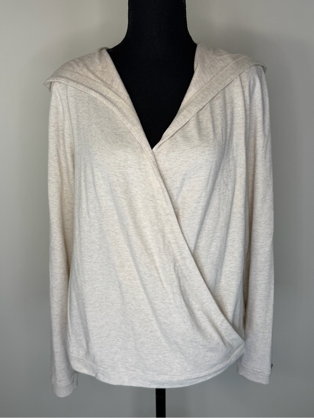 CALIA By Carrie Underwood Hoodie Womens Medium Beige Wrap V Neck Lightweight